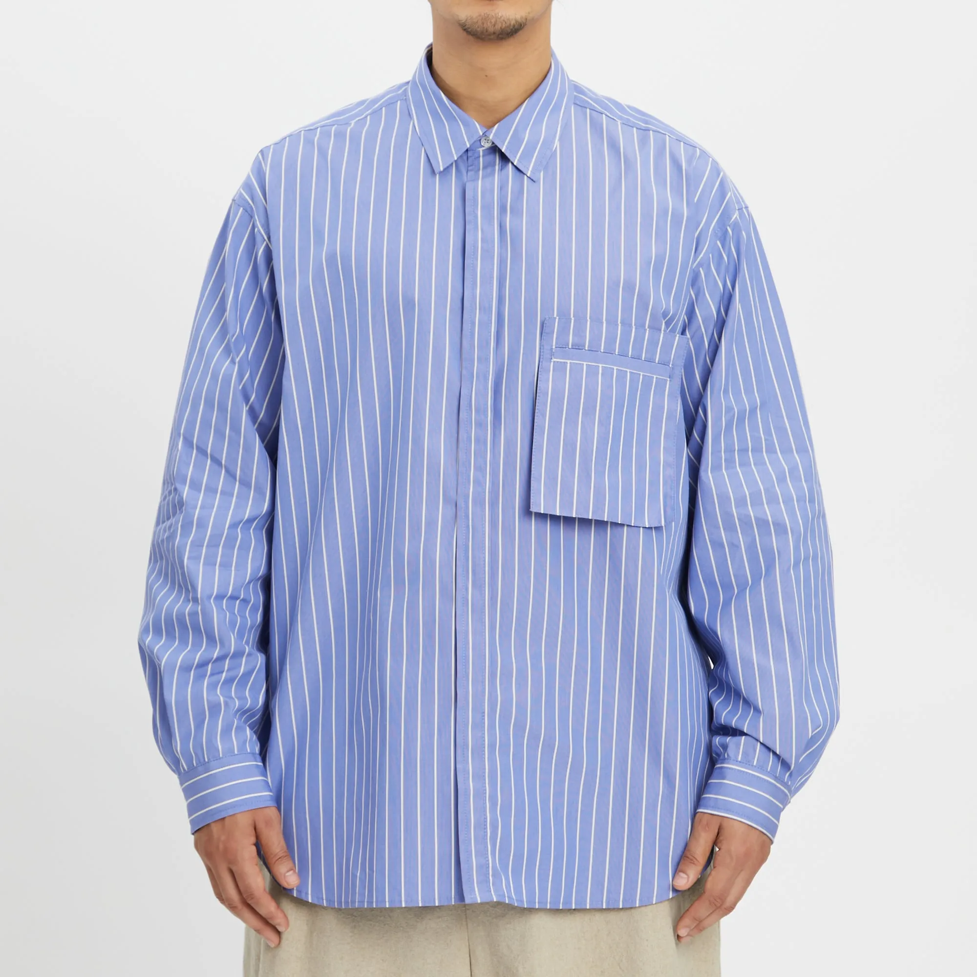 Overturn Shirt - Blue w/ White Stripes Cotton