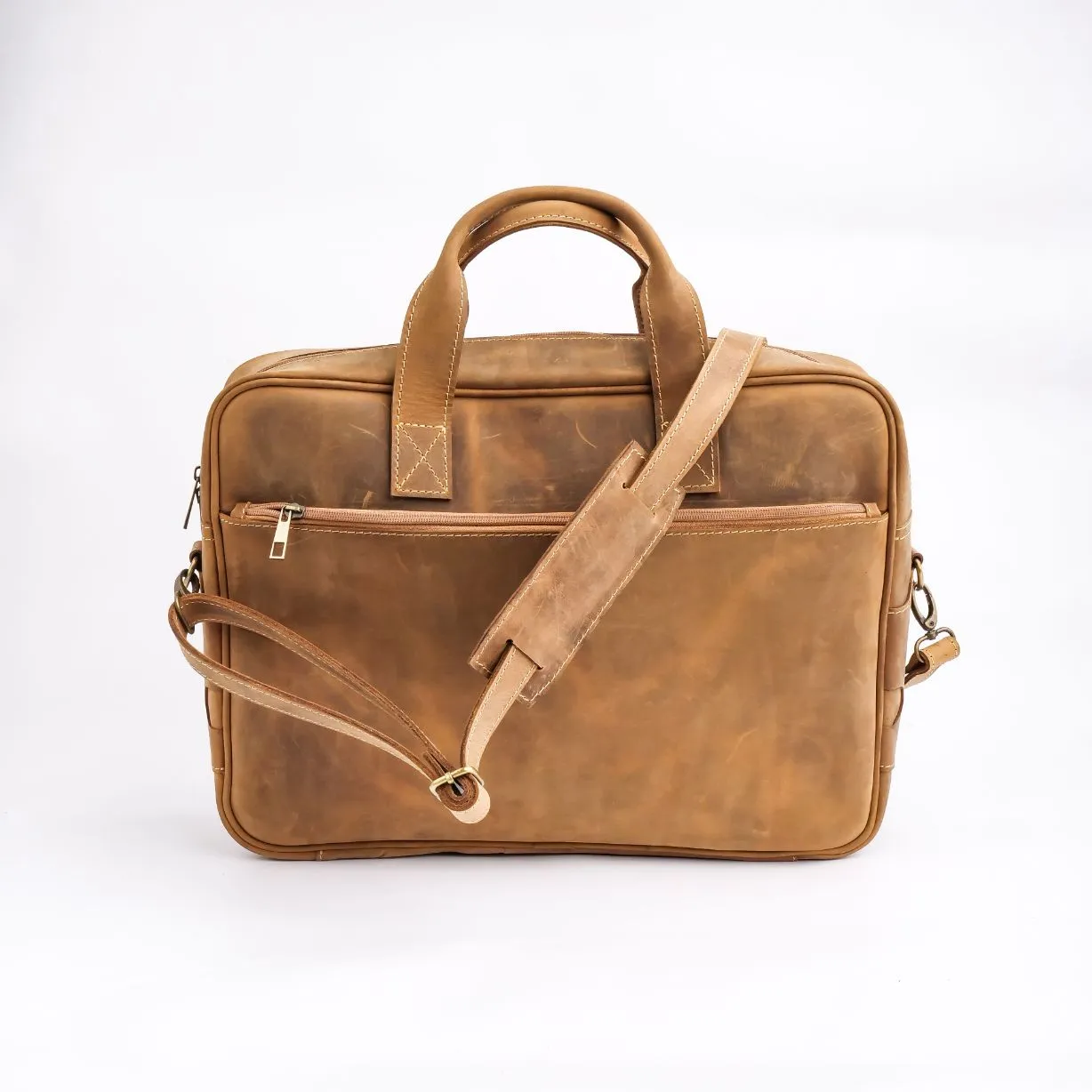 Oxford Pure Wood Brown Leather Vintage Business Laptop Bag