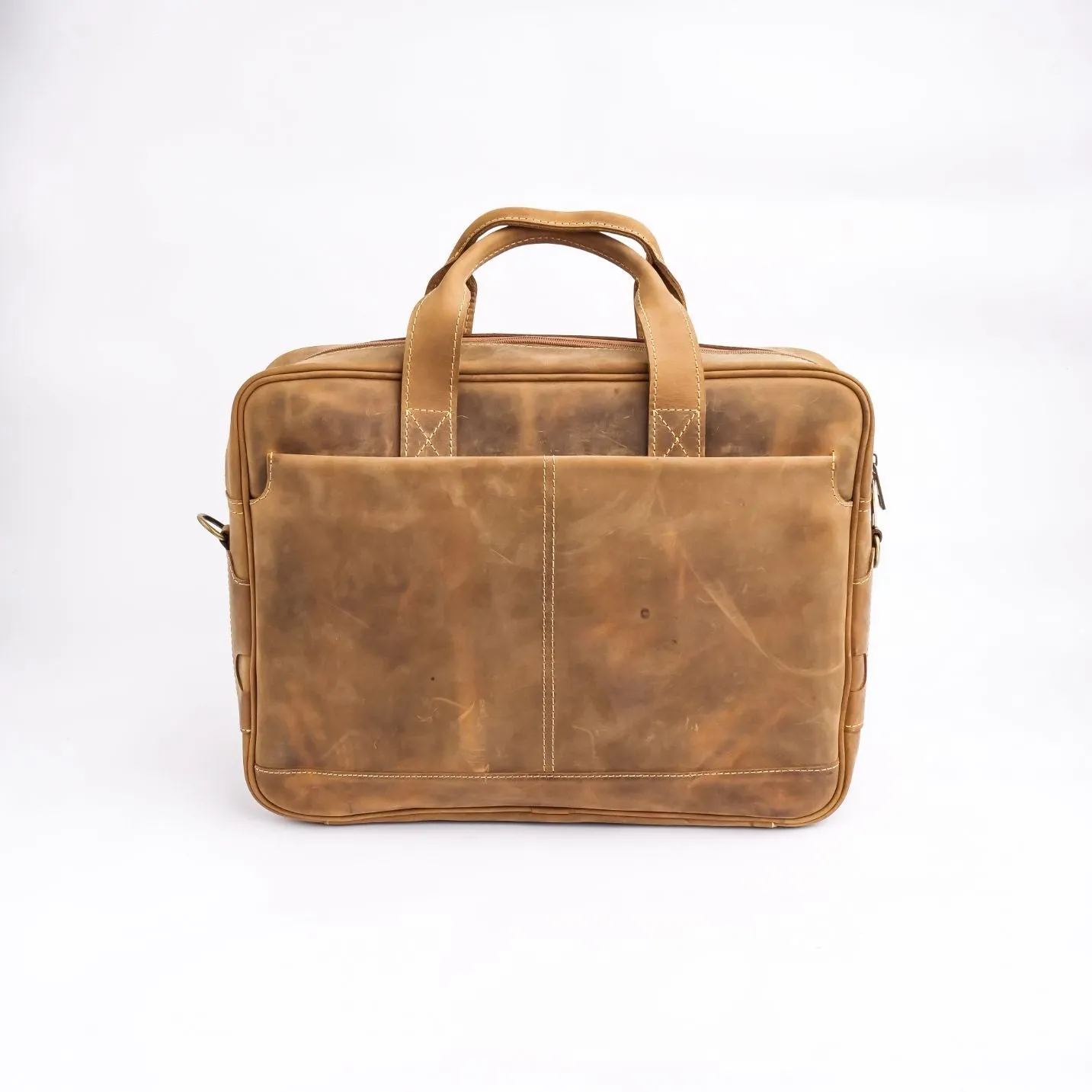 Oxford Pure Wood Brown Leather Vintage Business Laptop Bag