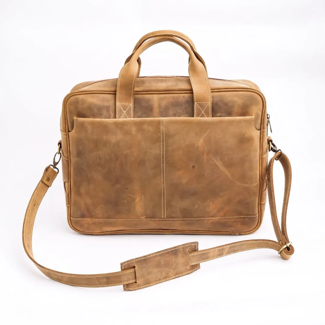 Oxford Pure Wood Brown Leather Vintage Business Laptop Bag