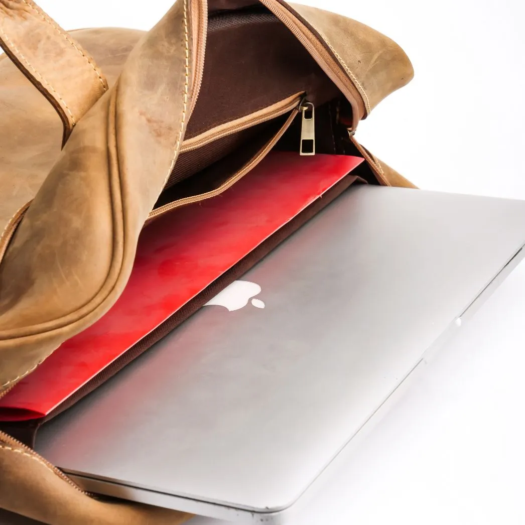 Oxford Pure Wood Brown Leather Vintage Business Laptop Bag