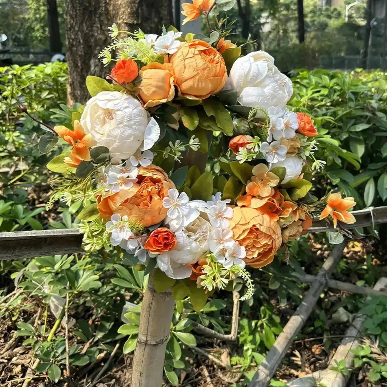 PeonyBloom Wreath - Künstliche Outdoor-Display Herbst Dekor Pfingstrose Kranz