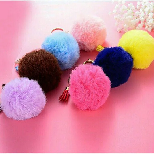 Pompoms Keychain Small Faux Fur Ball with Gold Plated Keyring |  Black