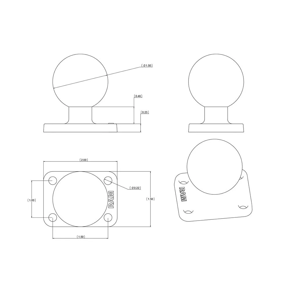 RAM Mount 1.5" x 2" Rectangle Base w/1.5" Ball [RAM-202U-152]