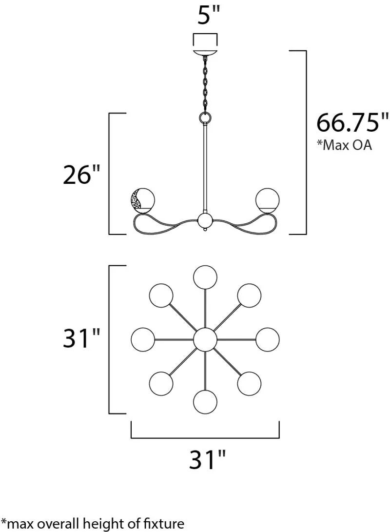 Reverb 31" x 26" Textured Black / Polished Nickel Chandelier with 8 Lights - (2700 Color Temperature)