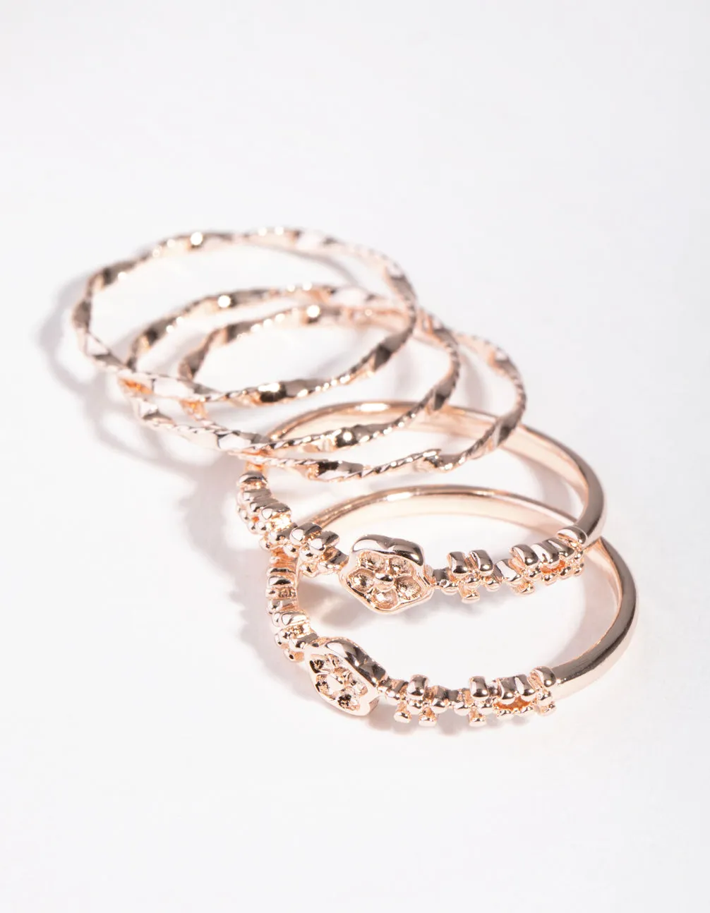 Rose Gold Plated Flower Ball 5-Band Ring Stack