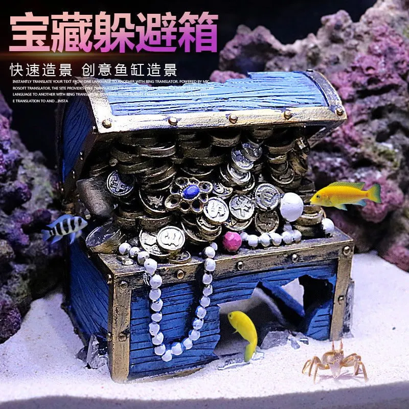 RQ2009 Treasure Chest Aquarium Decoration 13.5x10x13cm