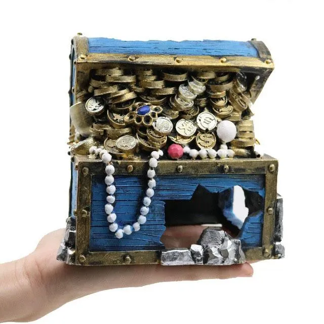 RQ2009 Treasure Chest Aquarium Decoration 13.5x10x13cm