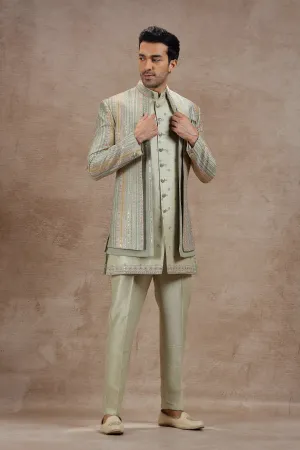 Sage Green Indowestern Jacket Set with Floral Embroidery