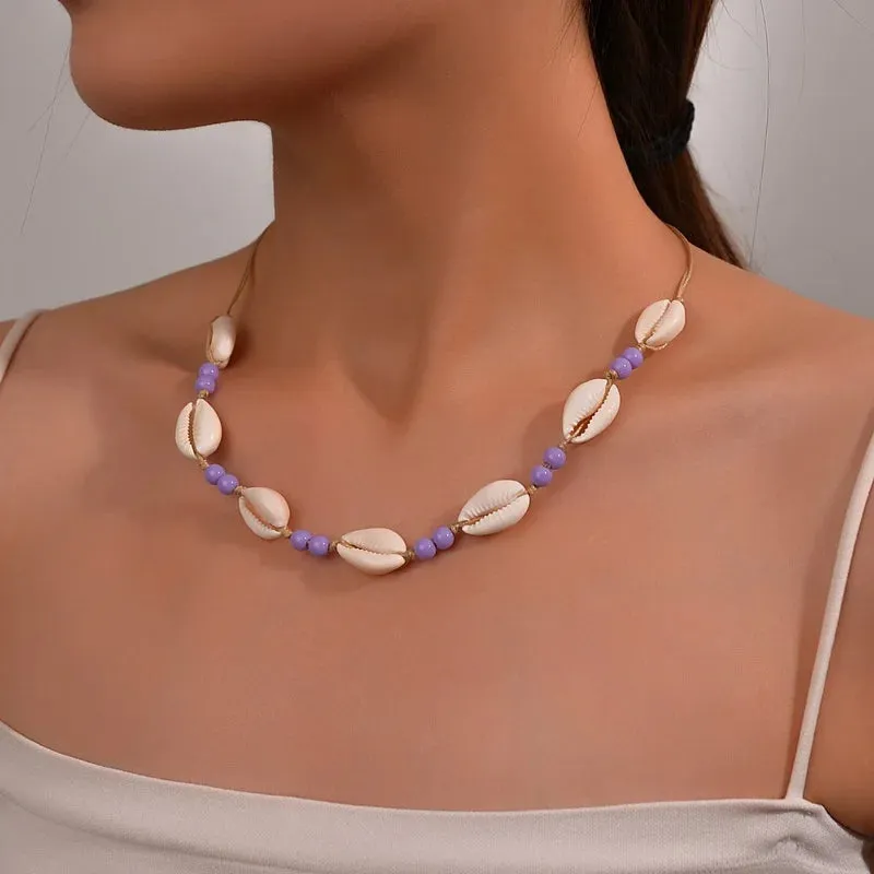 Shell beaded necklace braided chain choker