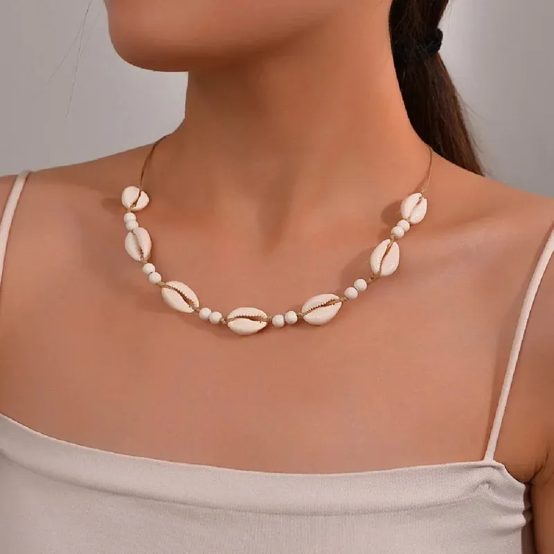 Shell beaded necklace braided chain choker