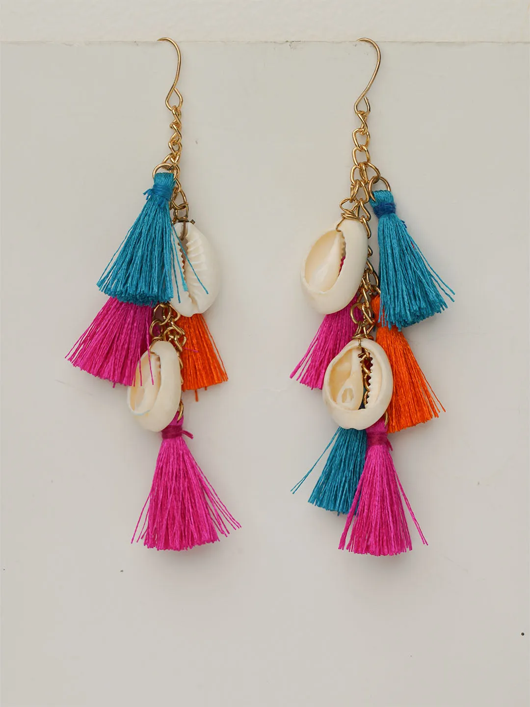 Shell Multicolor Tassel Statement Earring