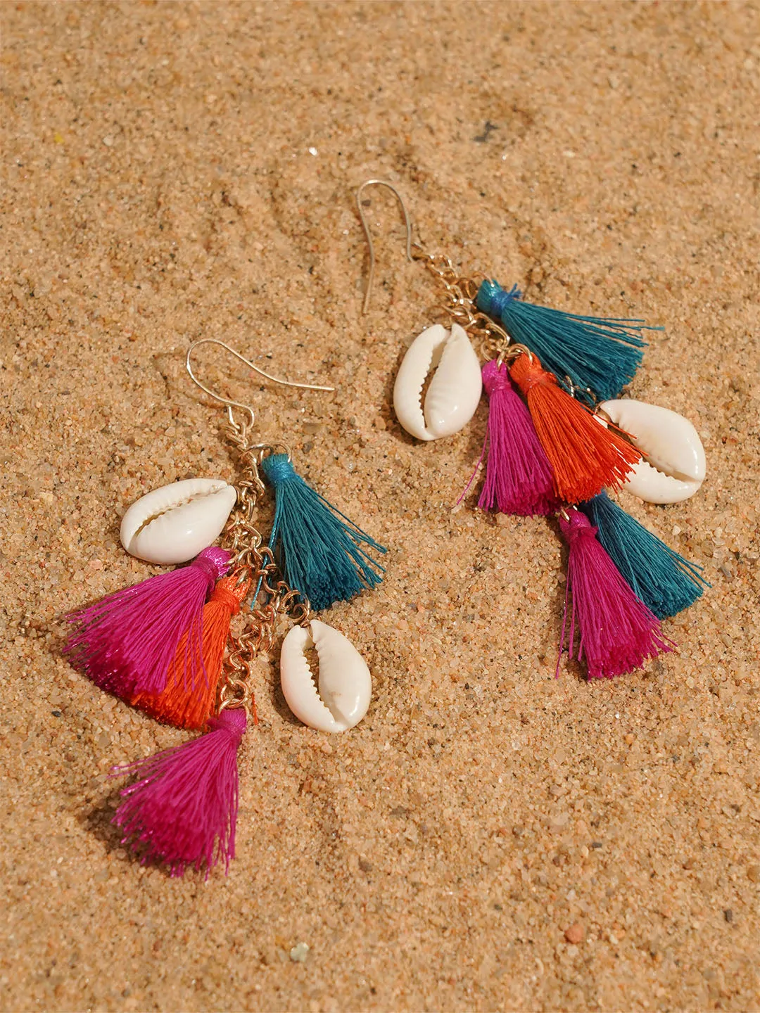 Shell Multicolor Tassel Statement Earring