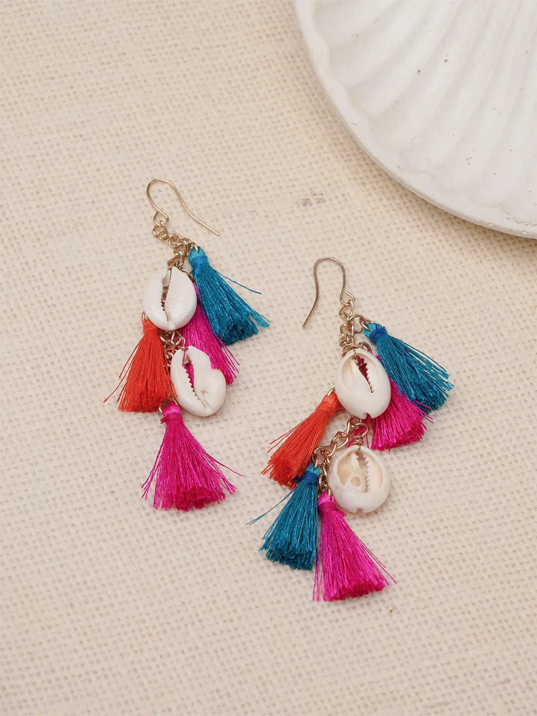 Shell Multicolor Tassel Statement Earring