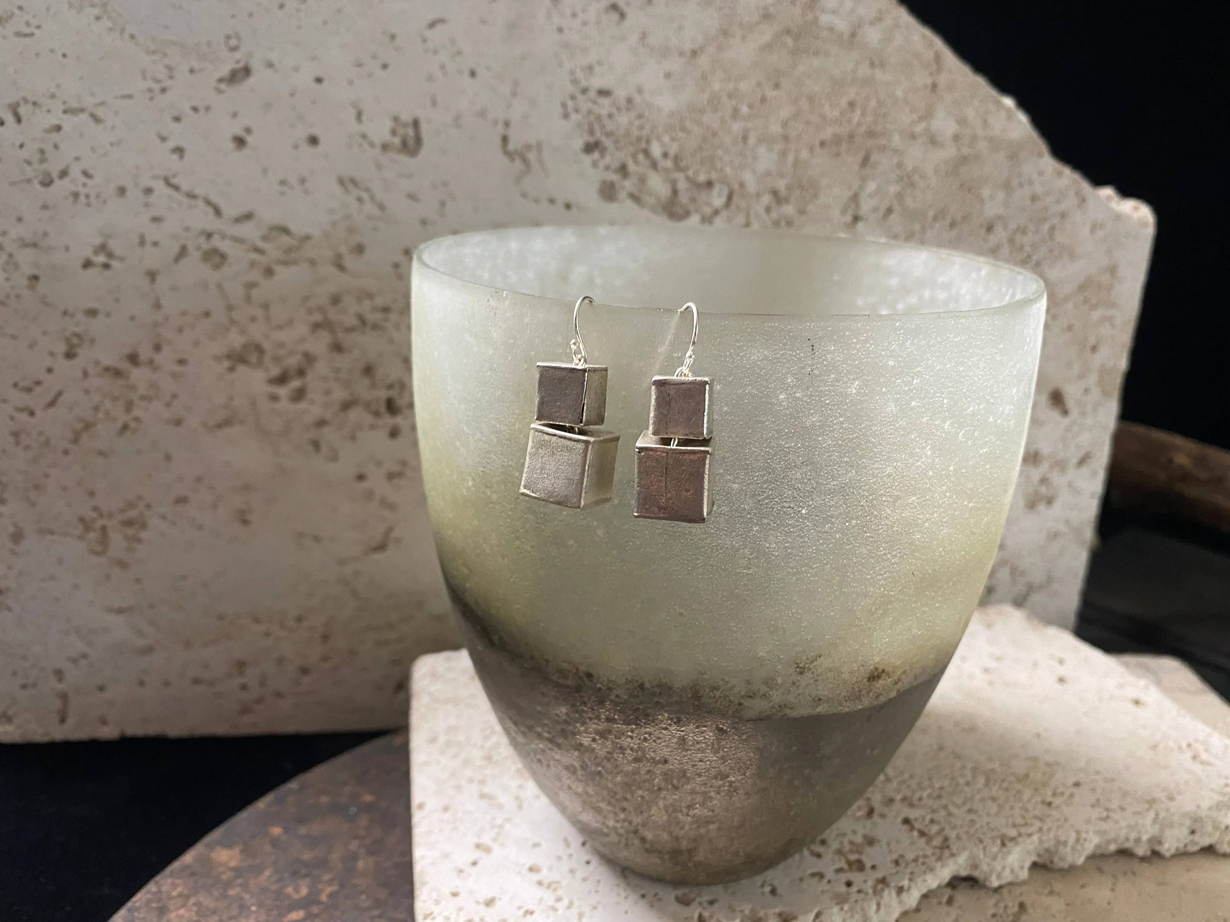 Silver Cube Earrings