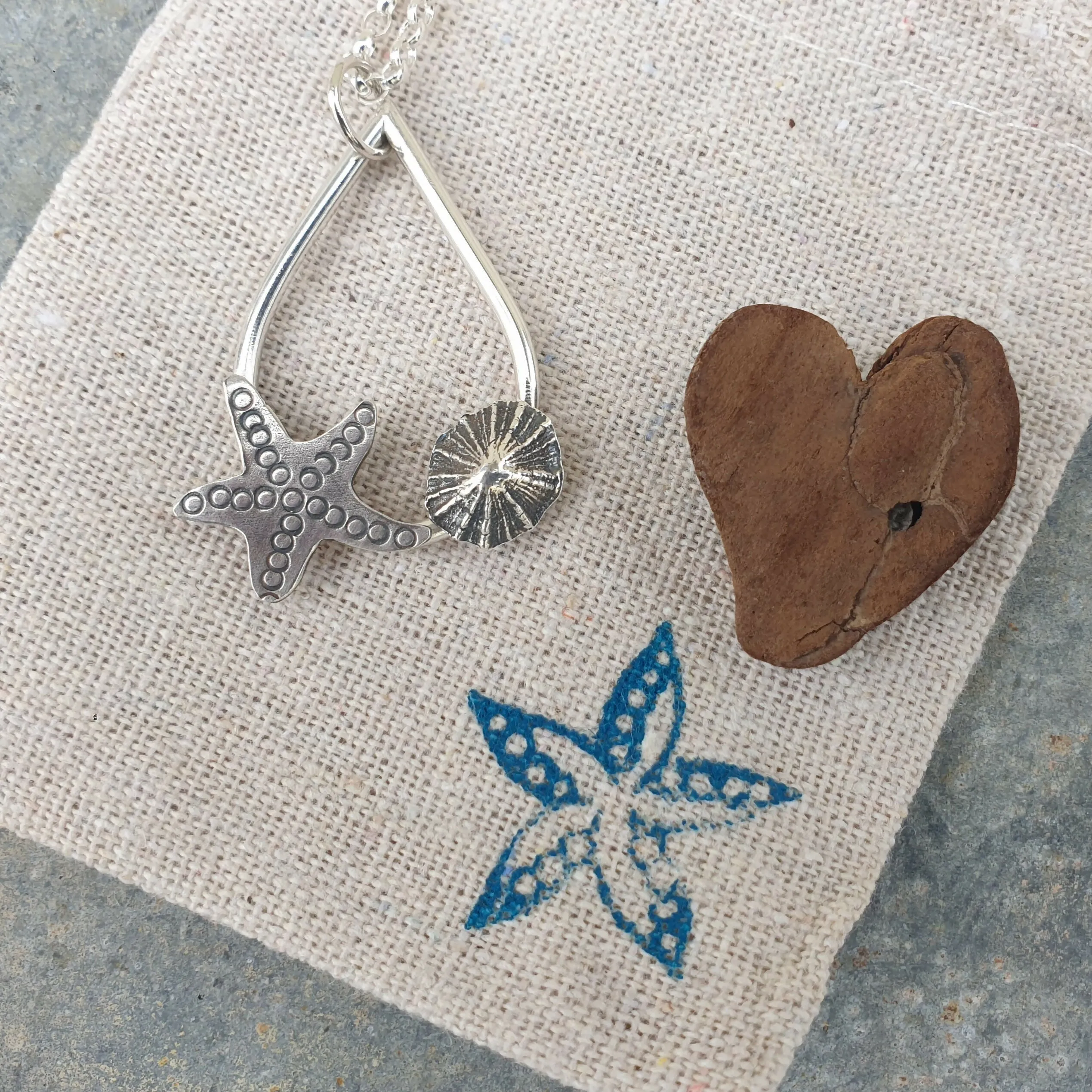 Silver Rockpool Pendant - Starfish and Limpet