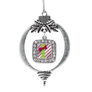 Silver Sparkling Present Square Charm Holiday Ornament