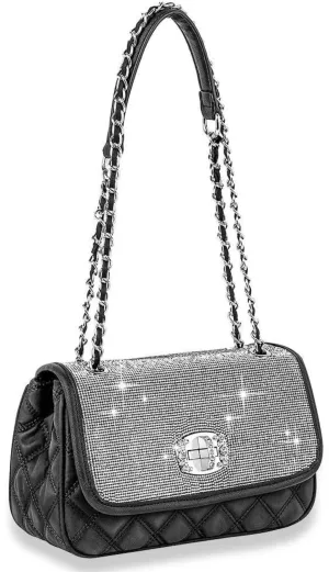 Sparkling Top Flap Shoulder Bag - Black