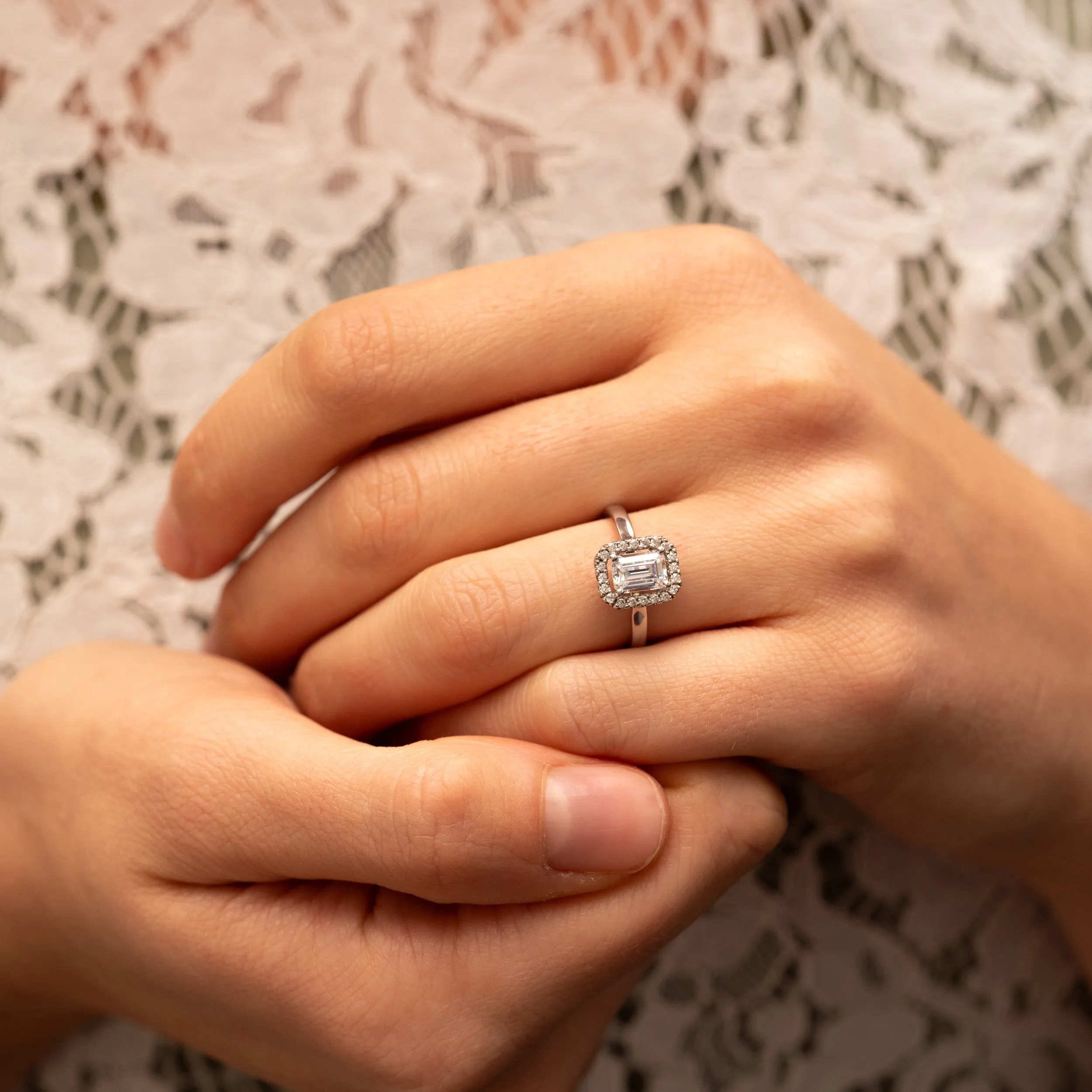 The Rose Ring | Lab Diamond Emerald Cut Engagement Halo