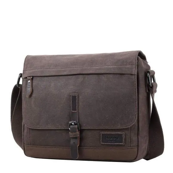 Troop London Heavy Wax Cotton Canvas Utility Messenger Bag | Dark Brown