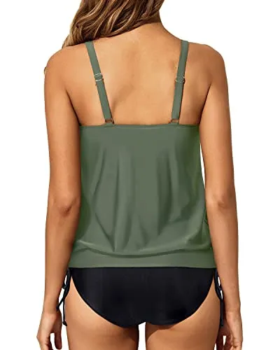 Two Piece Elegantly Accentuate Your Curves Tankini Swimsuits-Olive Green