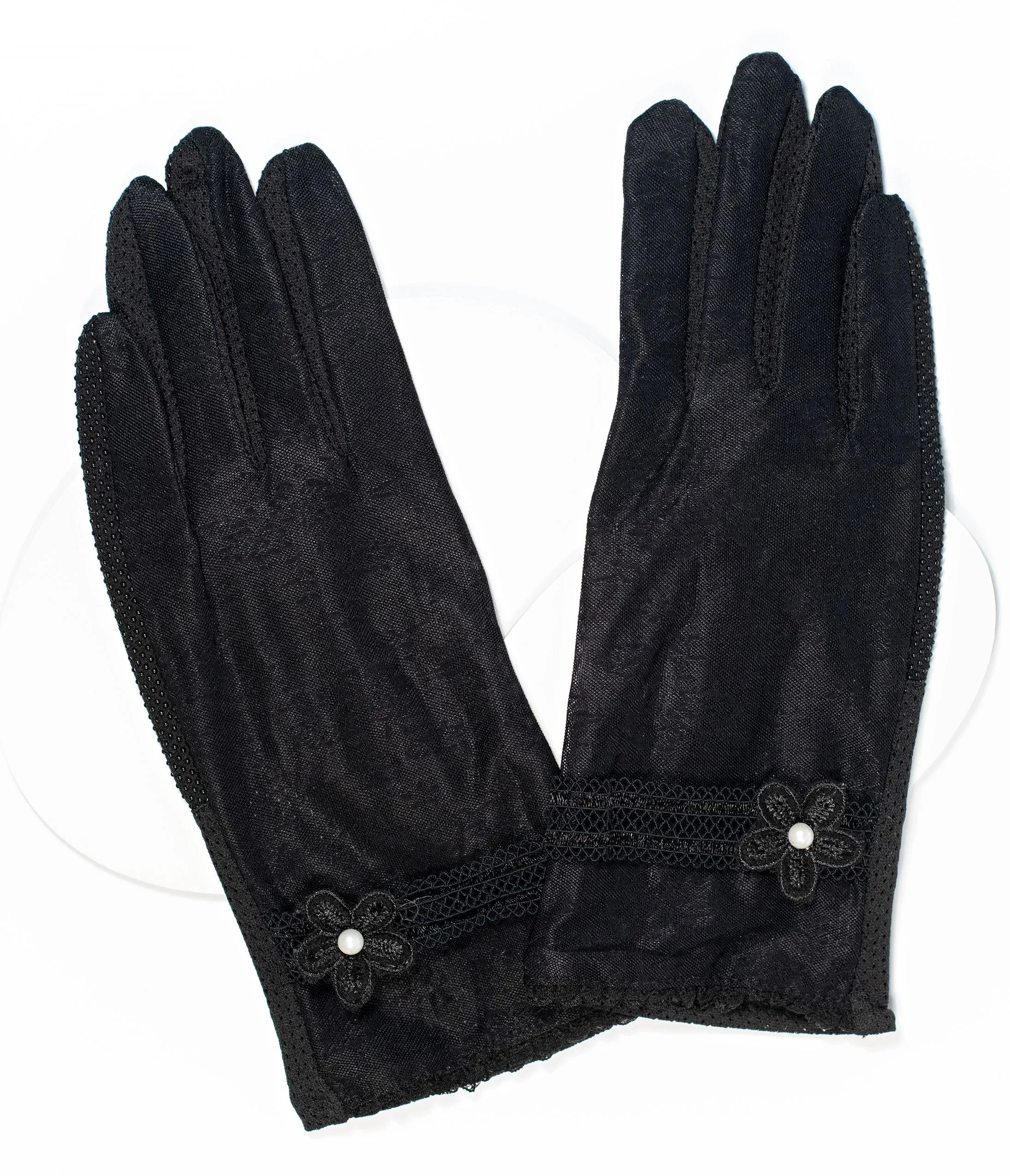 Unique Vintage Black Floral Accent Gloves