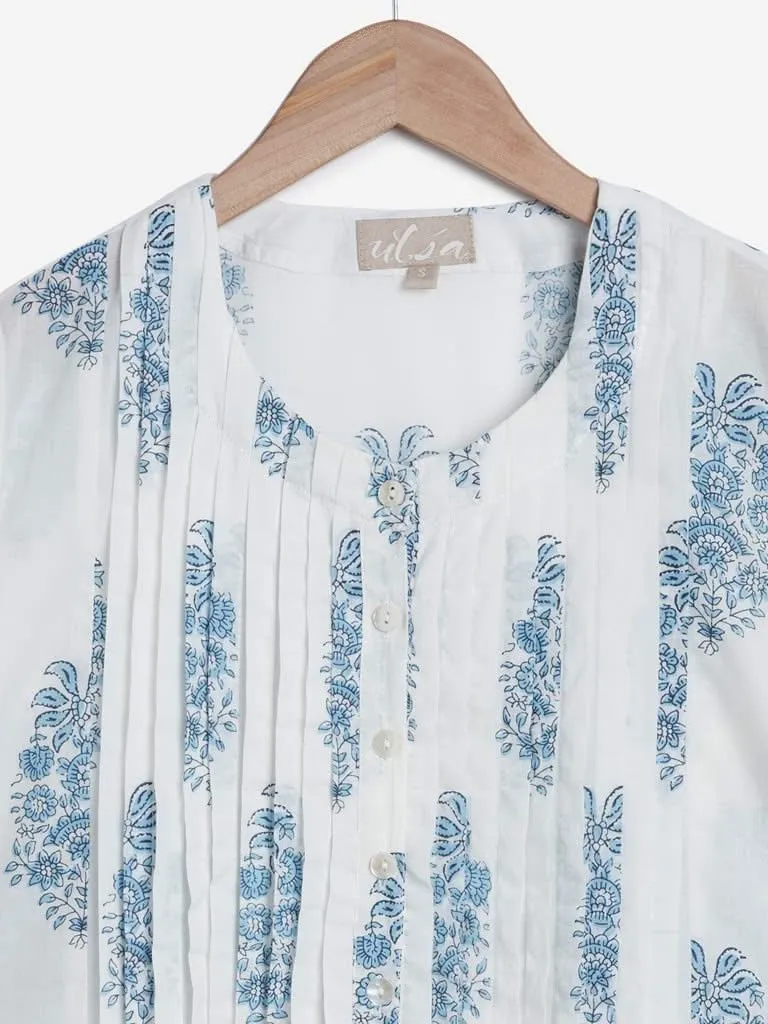 Utsa Indigo Floral Printed A-Line Kurta