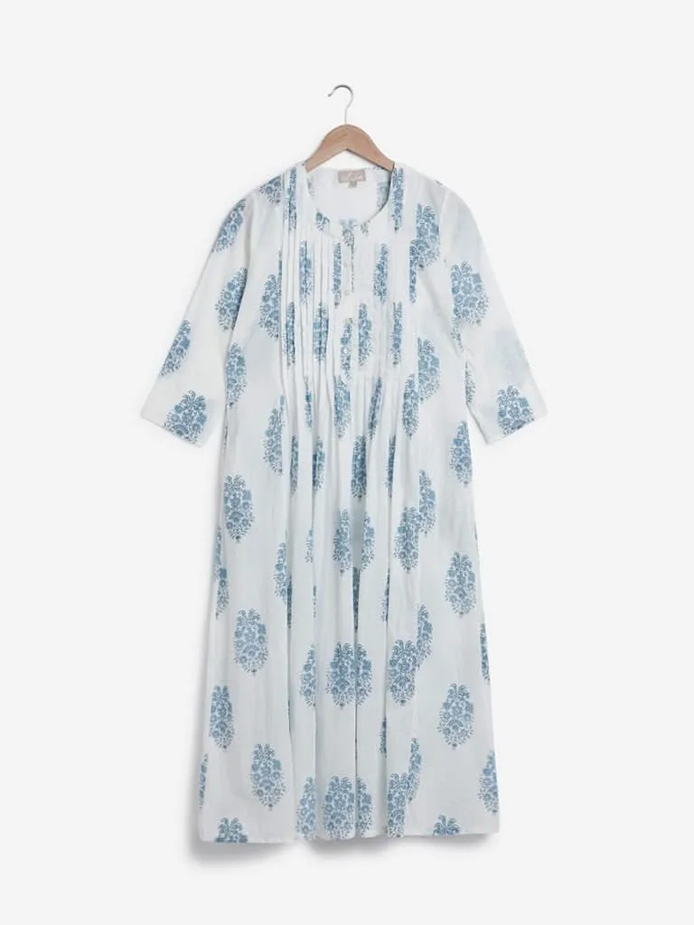 Utsa Indigo Floral Printed A-Line Kurta