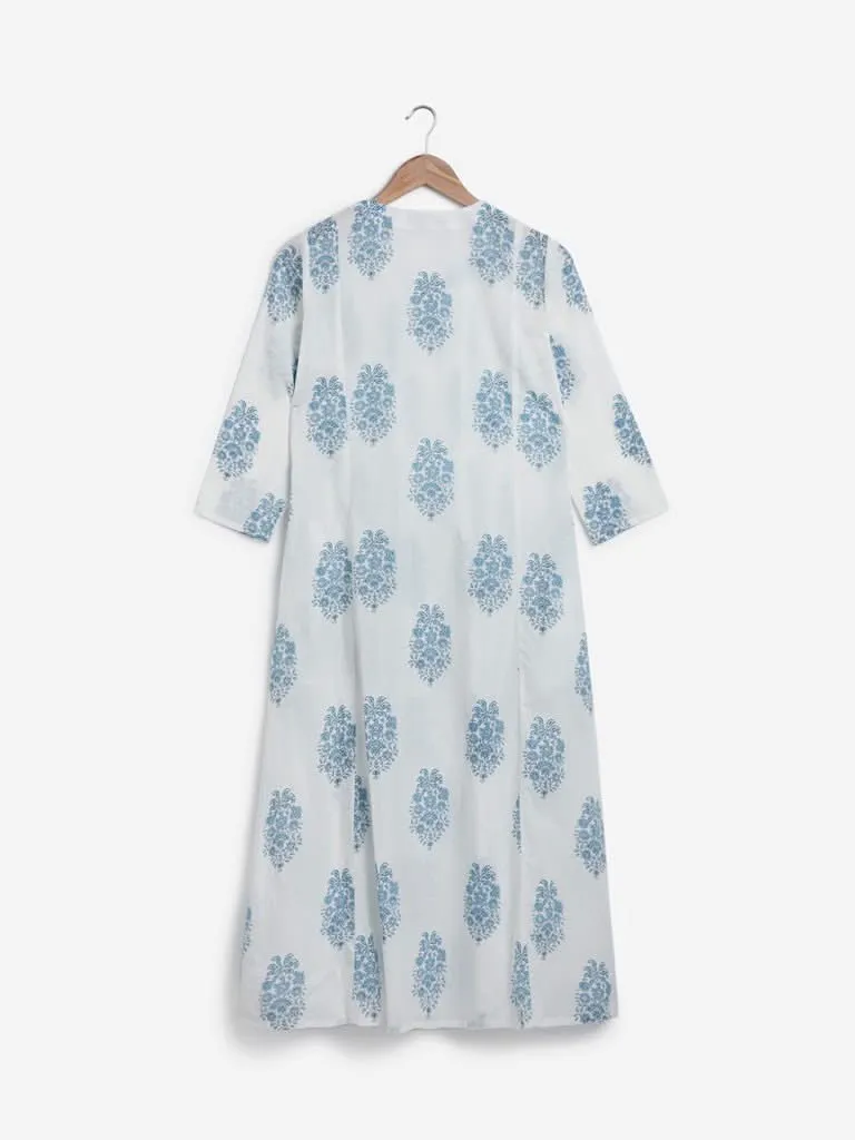 Utsa Indigo Floral Printed A-Line Kurta