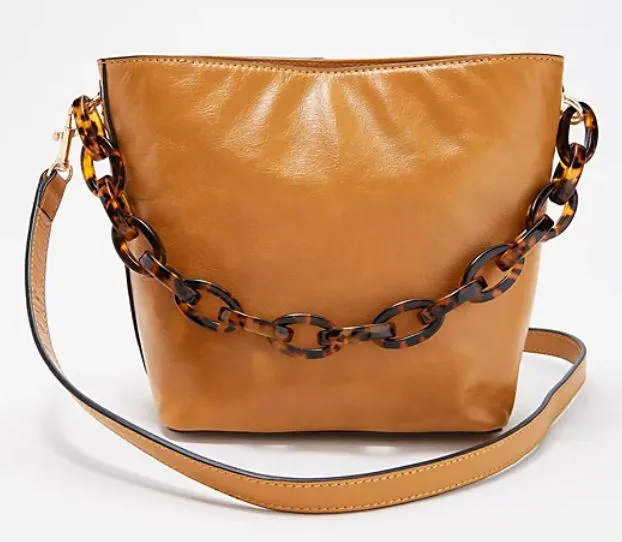 Vince Camuto Leather Bucket Bag with Chain Strap - Ivy Nero,