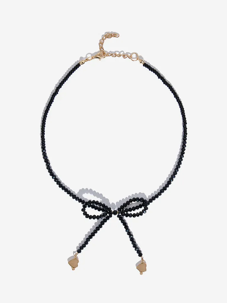 Westside Accessories Black Beaded Bow-Design Necklace