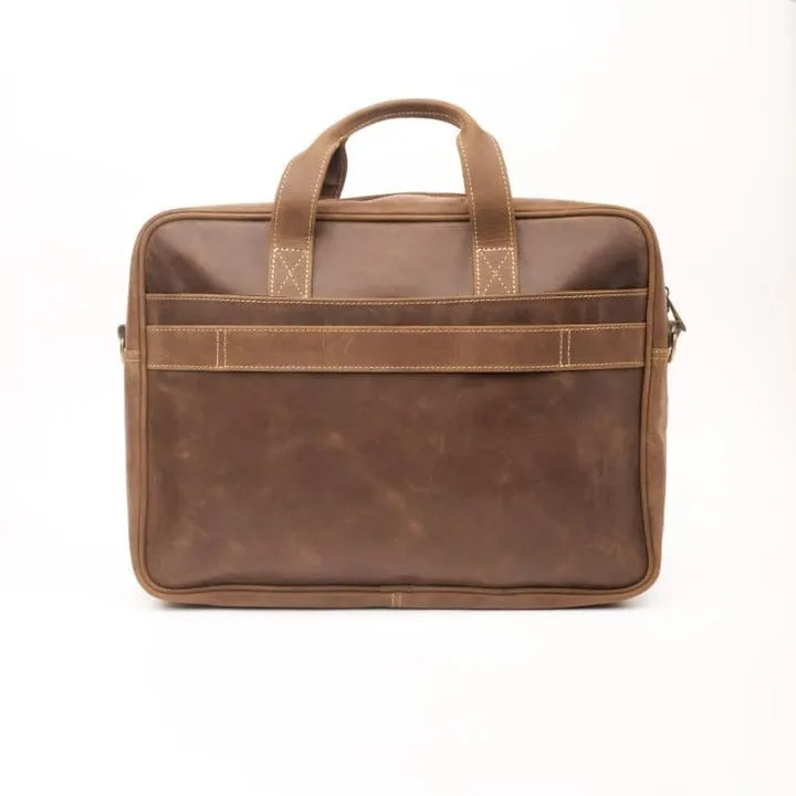 Wood Brown Leather Laptop Bag