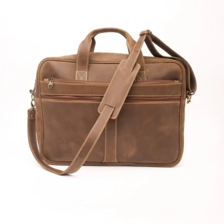 Wood Brown Leather Laptop Bag