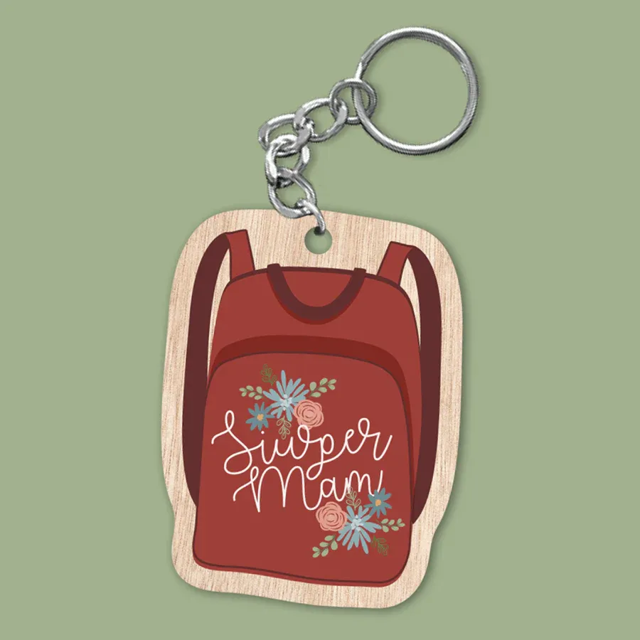 Wooden Gift Decoration/Keyring - Siwper Mam - Backpack