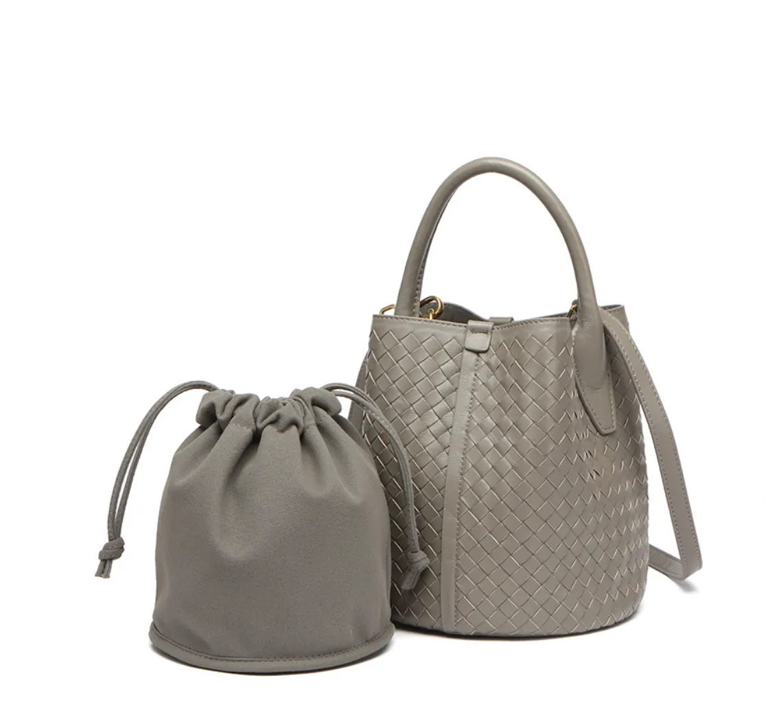 Woven Bucket Bag in Sheepskin Leather