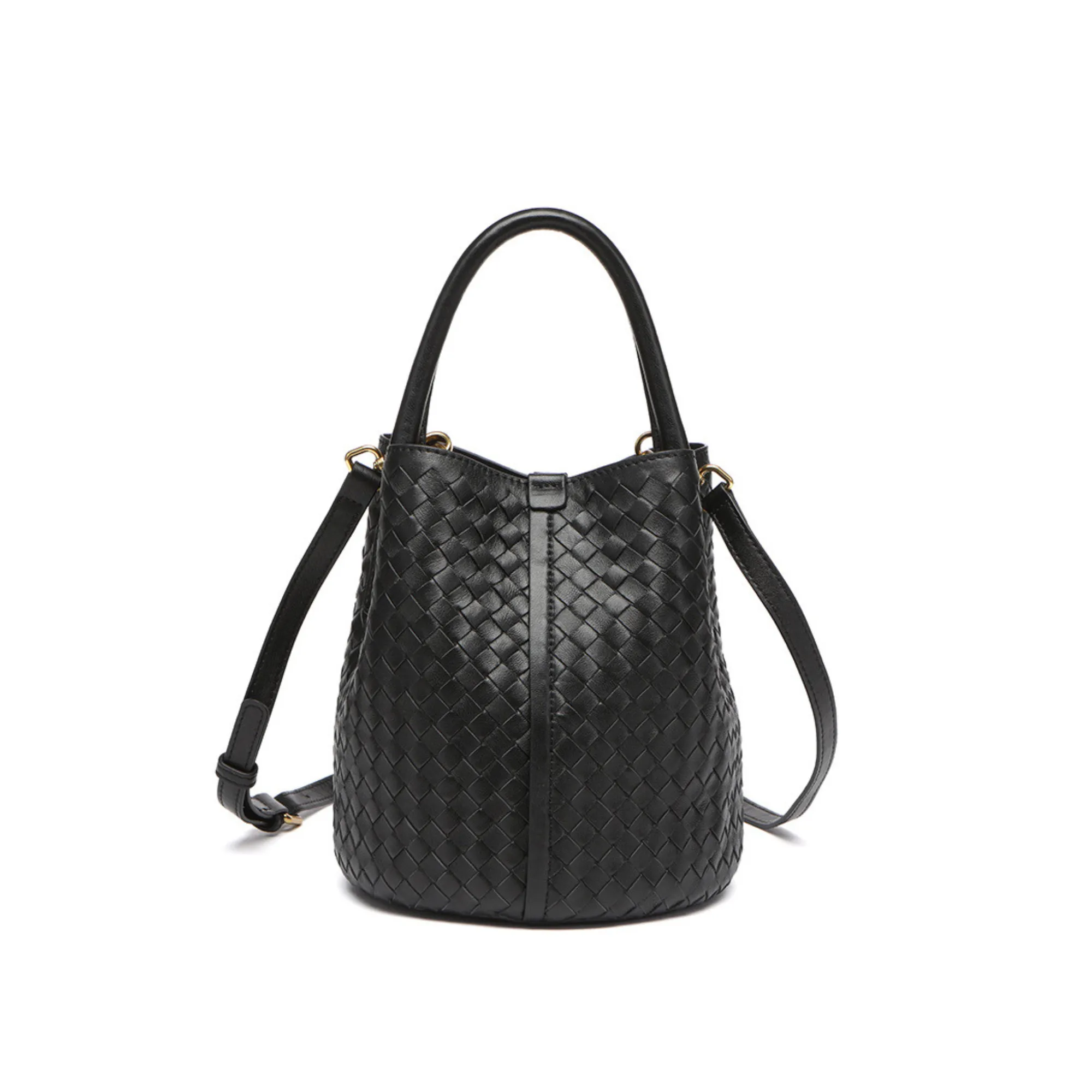 Woven Bucket Bag in Sheepskin Leather