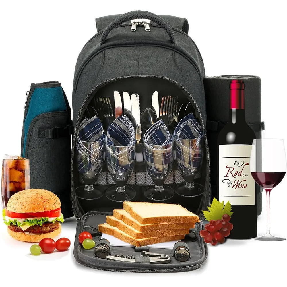 YONOVO 4 Person Picnic Backpack Bag with Insulated Cooler Compartment, Plates and Cutlery Set - YONOVO