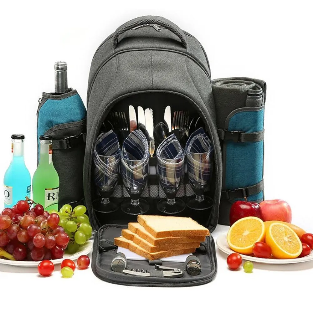 YONOVO 4 Person Picnic Backpack Bag with Insulated Cooler Compartment, Plates and Cutlery Set - YONOVO