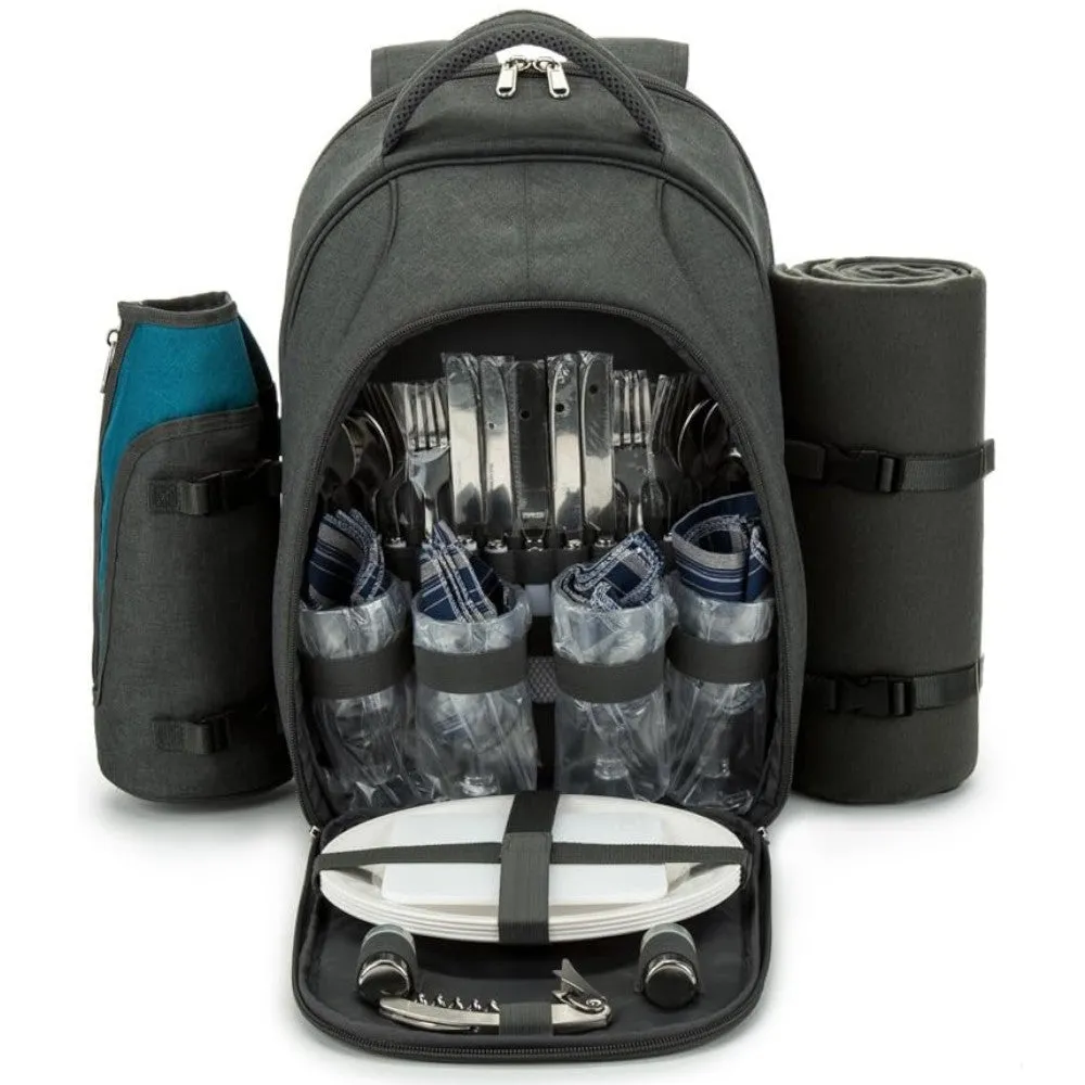 YONOVO 4 Person Picnic Backpack Bag with Insulated Cooler Compartment, Plates and Cutlery Set - YONOVO