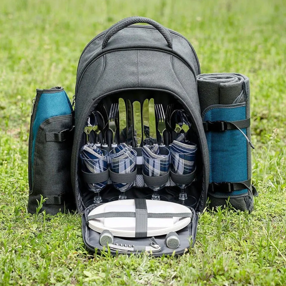 YONOVO 4 Person Picnic Backpack Bag with Insulated Cooler Compartment, Plates and Cutlery Set - YONOVO